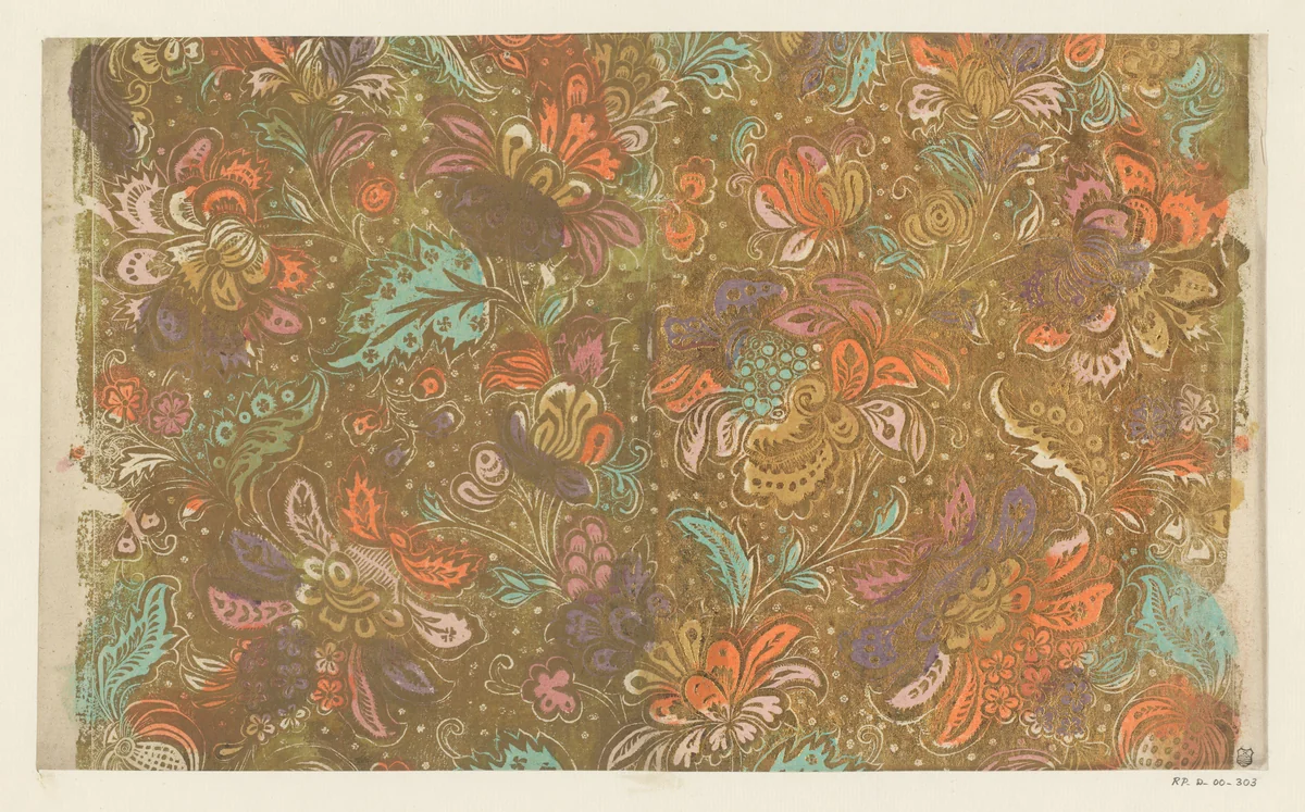 Blad met bloemen, bladeren en vruchten by anonymous, other, 1700-1800