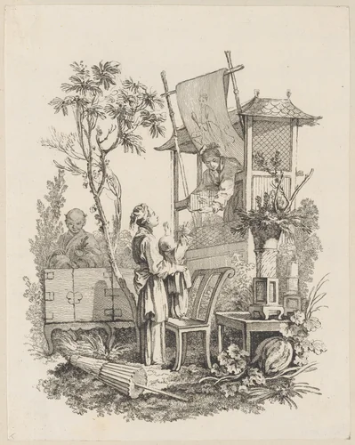 Child Reaching for a Caged Bird by Gabriel Huquier, print, 1737-1747