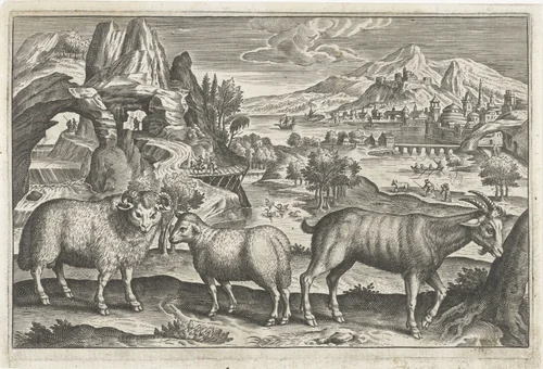 Bok en schapen by anonymous, print, 1595-1652