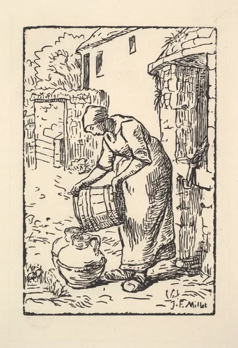 Woman Emptying a Bucket by Jean-François Millet, print, 1834-1875
