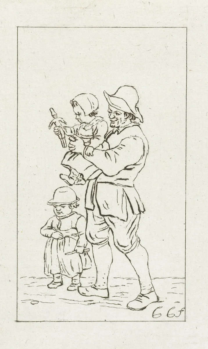 Vader met twee kinderen by Pieter de Mare, print, 1779