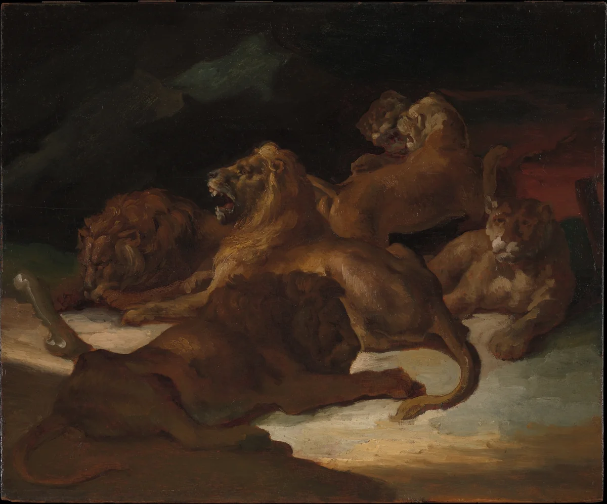 Lions in a Mountainous Landscape by Théodore Gericault, painting, 1813-1825