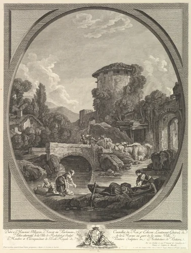 Paysage au Pont et au Pigeonnier (Landscape with a Bridge and a Dovecote) by Pierre François Laurent, print, 1754-1809