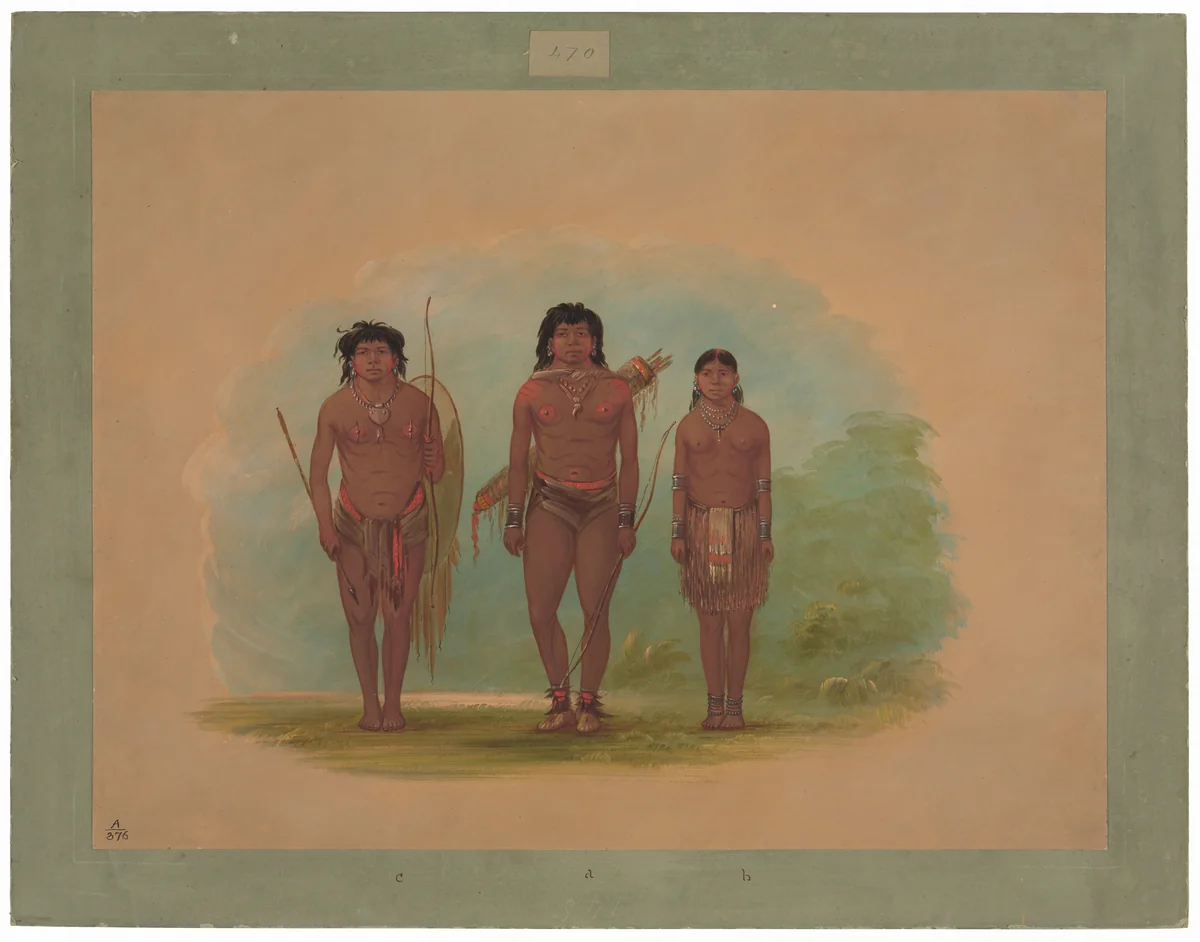 Chaco Chief, His Wife, and a Warrior by George Catlin, painting, 1854-1869