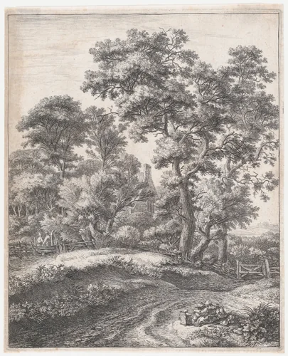 Mother and Children At Rest by Anthonie Waterloo, print, 1620-1690