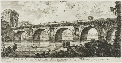 The Bridge at Rimini built by the Emperors Augustus and Tiberius, plate 16 from Some Views of Triumphal Arches and other monuments by Giovanni Battista Piranesi, print, 1748