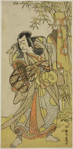 The Actor Ichikawa Danjuro V as Kazusa no Akushichibyoe Kagekiyo Disguised as a Blind Court Musician (Kengyo) in the Play Edo Meisho Midori Soga, Performed at the Morita Theater in the Fourth Month, 1779 by Katsukawa Shunko, print, 1774-1784