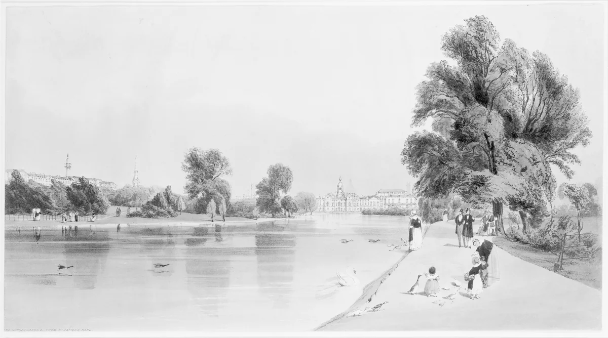 The Horse Guards &c. from St. James's Park by Thomas Shotter Boys, print, 1842