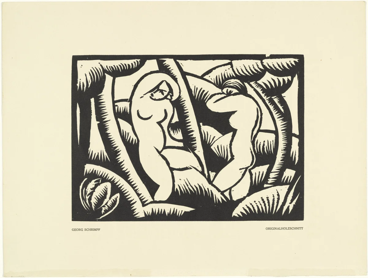 Nude IX (Akt IX) (plate, preceding p. 65) from the periodical Das Kunstblatt, vol. 2, no. 3 (Mar 1918) by Georg Schrimpf, print, 1918