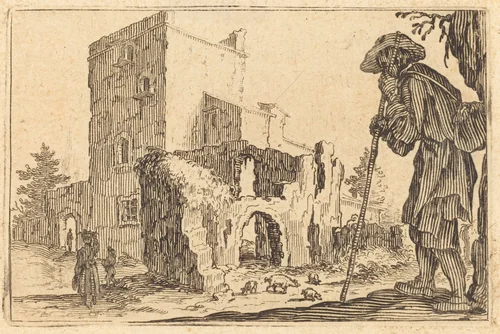 Shepherd and Ruins by Jacques Callot, print, 1622