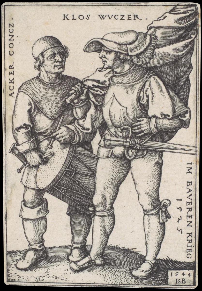 Standard Bearer and Drummer by Sebald Beham, print, 1544