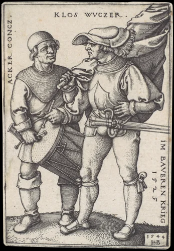 Standard Bearer and Drummer by Sebald Beham, print, 1544