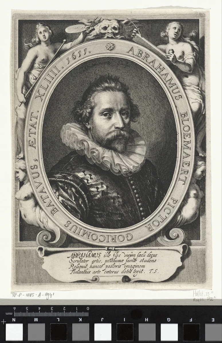 Portret van Abraham Bloemaert by Willem Isaacsz. van Swanenburg, print, 1611