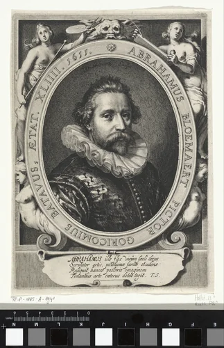 Portret van Abraham Bloemaert by Willem Isaacsz. van Swanenburg, print, 1611