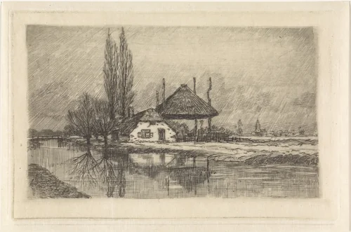 Landschap met boerderij en hooiberg by Elias Stark, print, 1859-1890