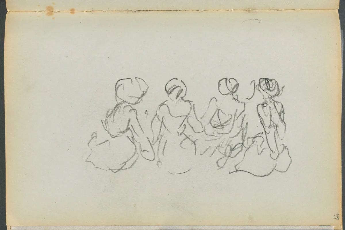 Sketchbook- The Granite Shore Hotel, Rockport, page 099: Seated Female Figures by Maurice Prendergast, book, 1905-1910