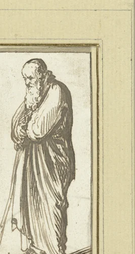 Oude man in lang gewaad by Unknown, drawing, 1588-1610