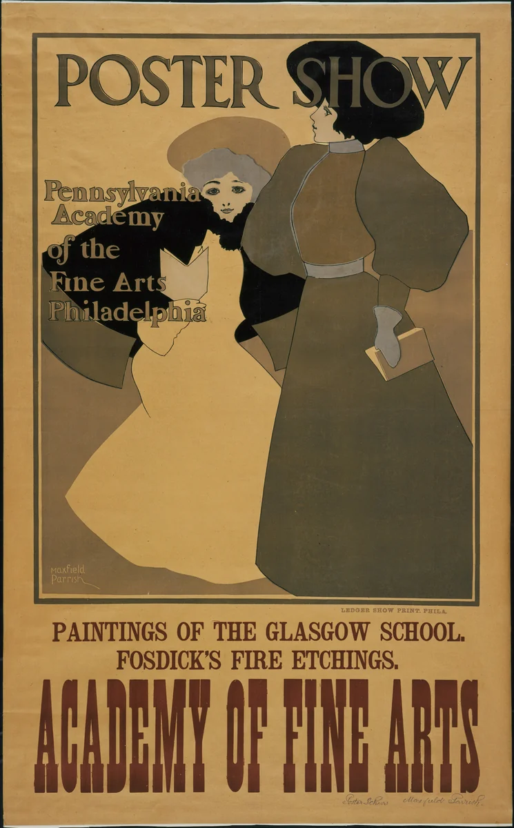 Poster Show, Pennsylvania Academy of the Fine Arts Philadelphia by Maxfield Parrish, design, 1896