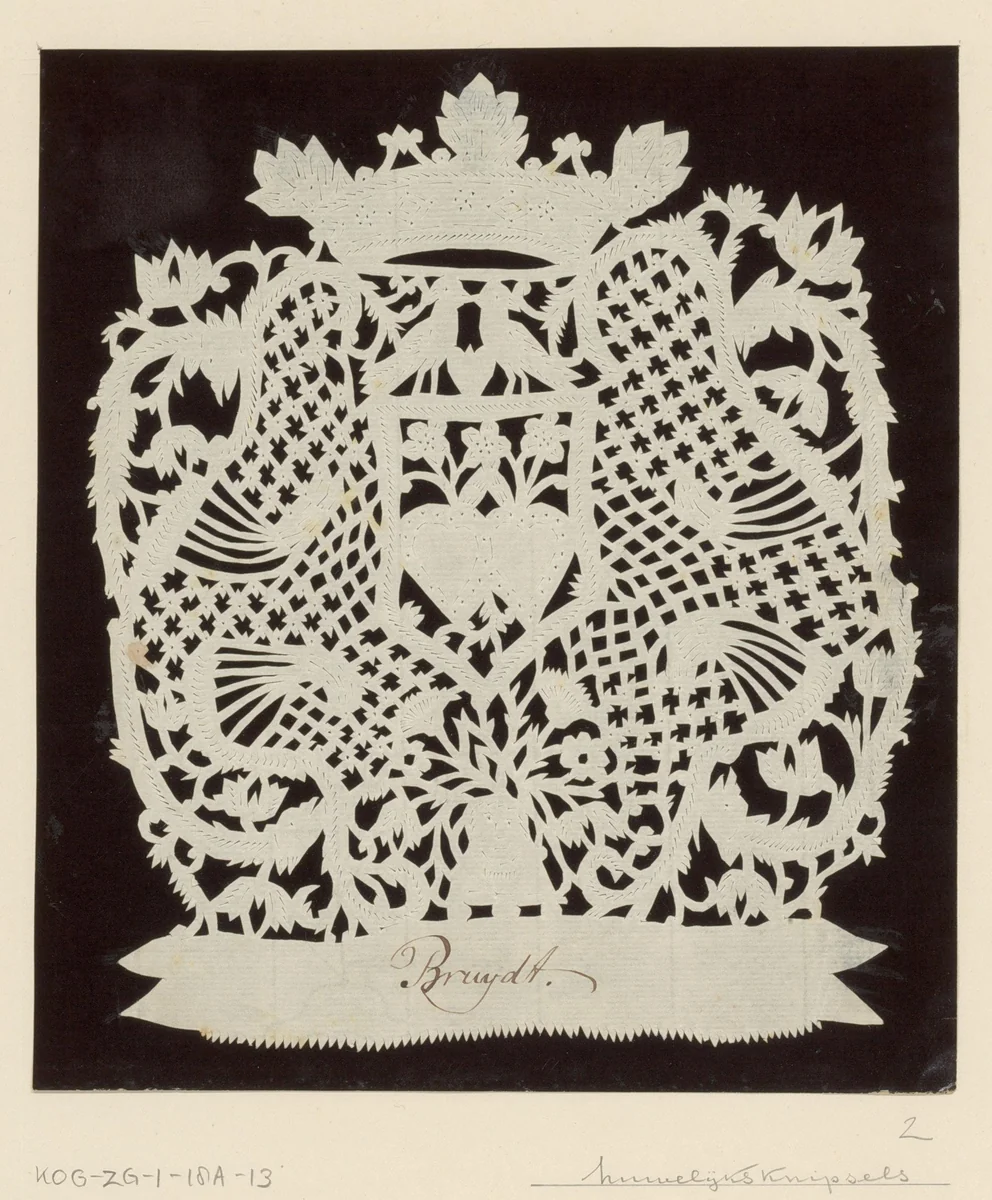 Huwelijksknipsel met harten en dieren by anonymous, other, 1750-1799