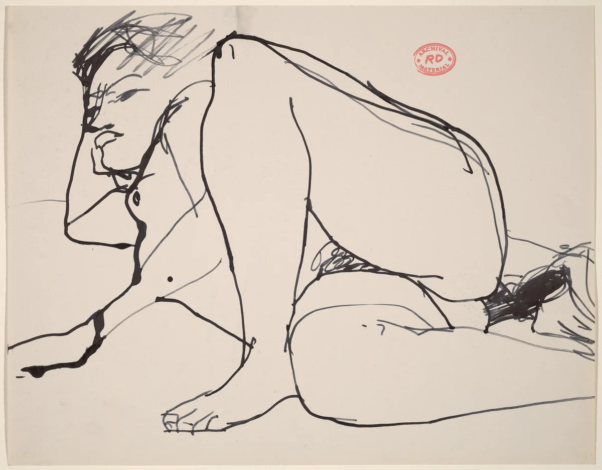 untitled [female nude lying on right side] by Richard Diebenkorn, drawing, 1955-1967