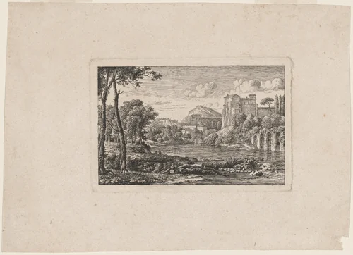 River Landscape in the Roman Campagna by Johann Christian Reinhart, print, 1790-1799