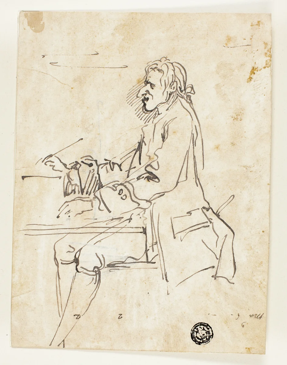 Caricature of Man Writing by Carlo Marchionni or Pier Leone Ghezzi, drawing, 1689-1786
