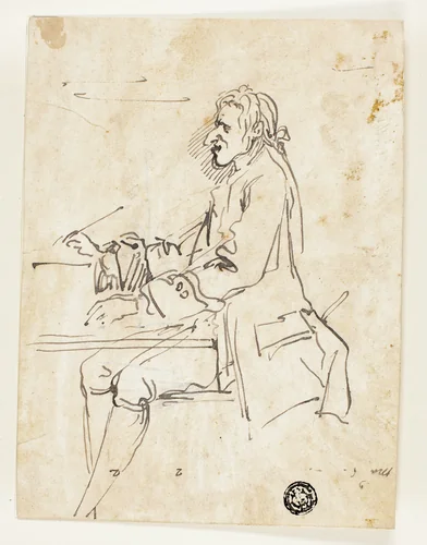 Caricature of Man Writing by Carlo Marchionni or Pier Leone Ghezzi, drawing, 1689-1786