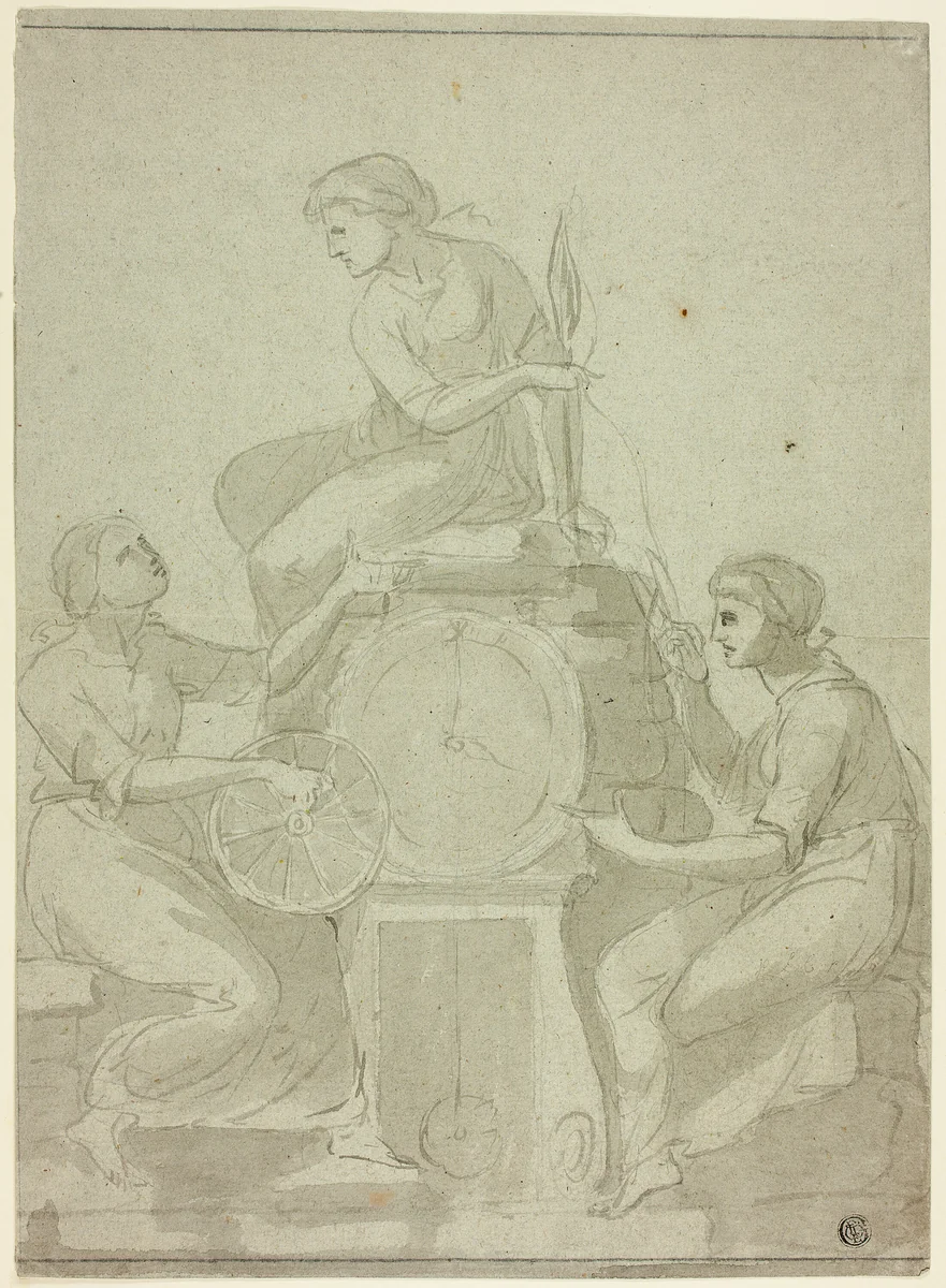 Three Fates (Design for Clock) by Unknown Artist, drawing, 1700-1799
