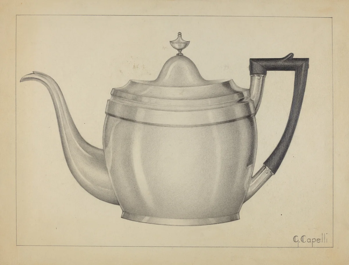 Silver Teapot by Giacinto Capelli, index of american design, 1936