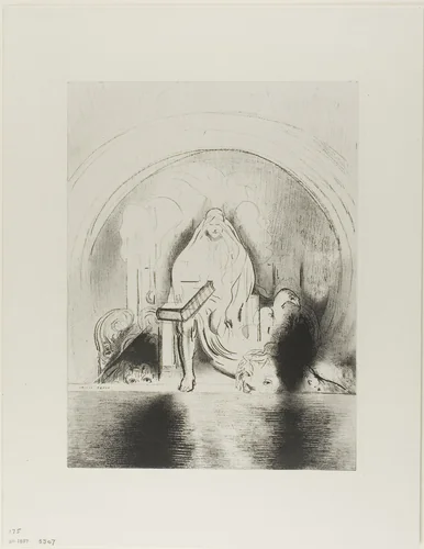 And I Saw in the Right Hand of Him that Sat on the Throne a Book Written Within and On the Backside, Sealed With Seven Seals, plate 2 of 12 by Odilon Redon, print, 1899