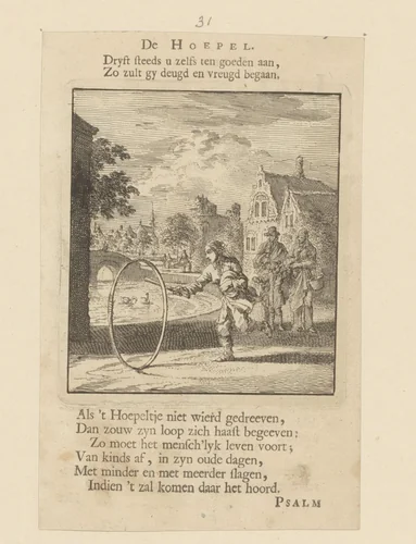 Kind spelend met een hoepel by Jan Luyken, print, 1712