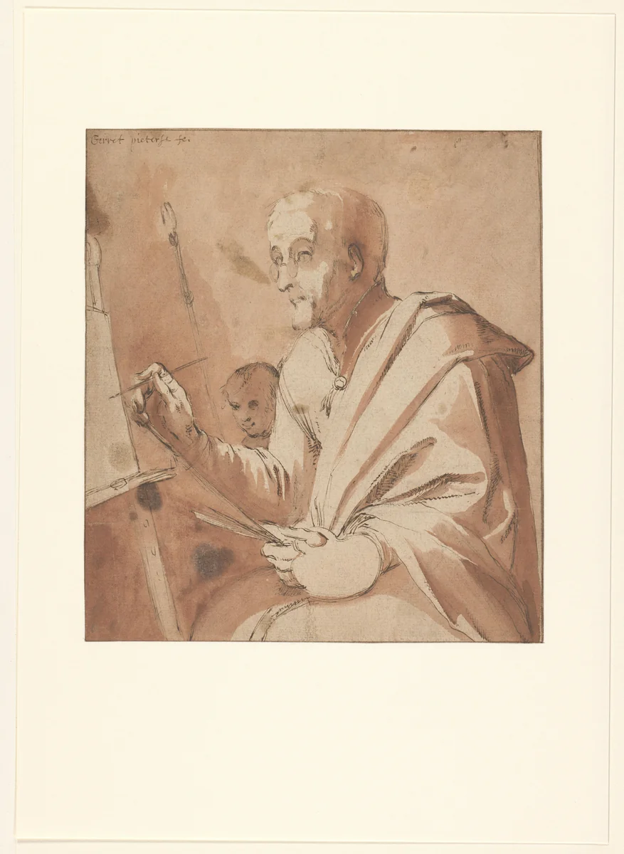 Schilder voor zijn ezel by Gerrit Pietersz. Sweelink, drawing, 1576-1656