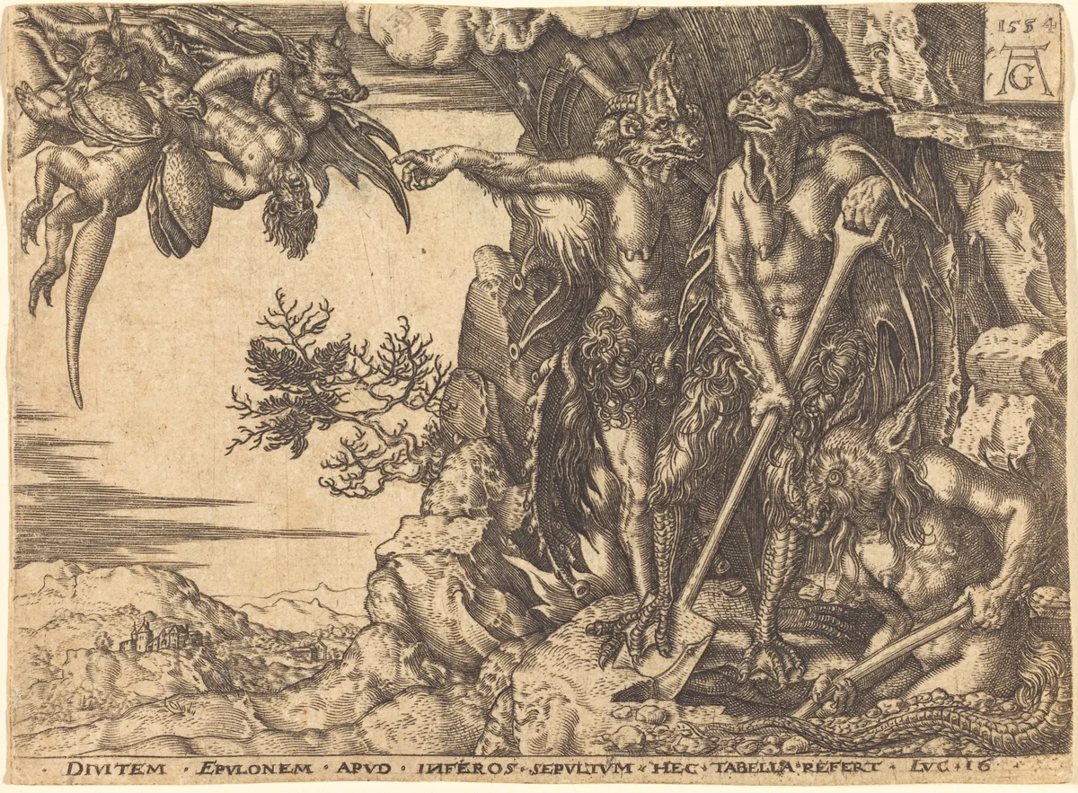 The Rich Man Being Carried Away by the Devil by Heinrich Aldegrever, print, 1554-1600