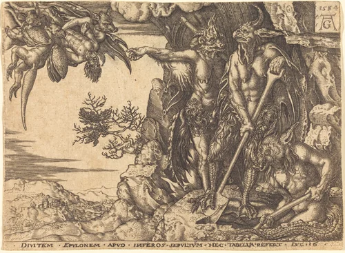 The Rich Man Being Carried Away by the Devil by Heinrich Aldegrever, print, 1554-1600