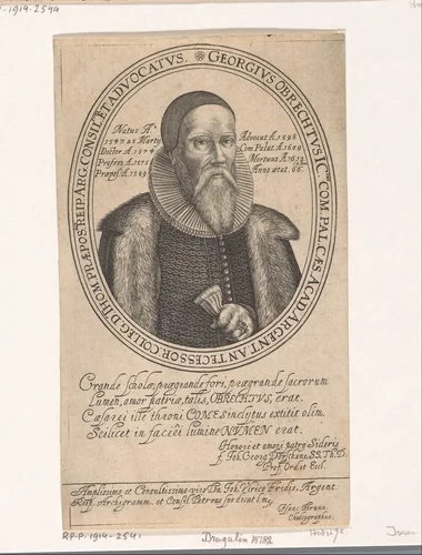 Portret van Georg von Obrecht by Isaac Brun, print, 1627-1657