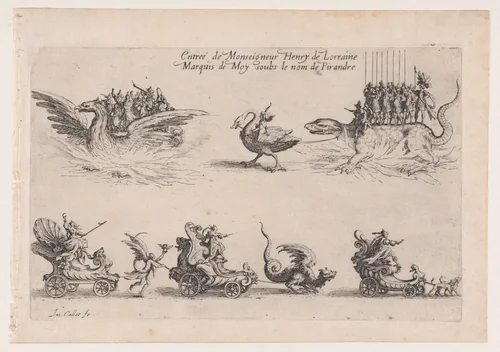 Entrée de Monseigneur Henry de Lorraine (Entrance of Henry de Lorraine), from Le Combat a la Barrière in the Palace at Nancy by Henri Humbert, printed by Sebastien Phillipe by Jacques Callot, print, 1627