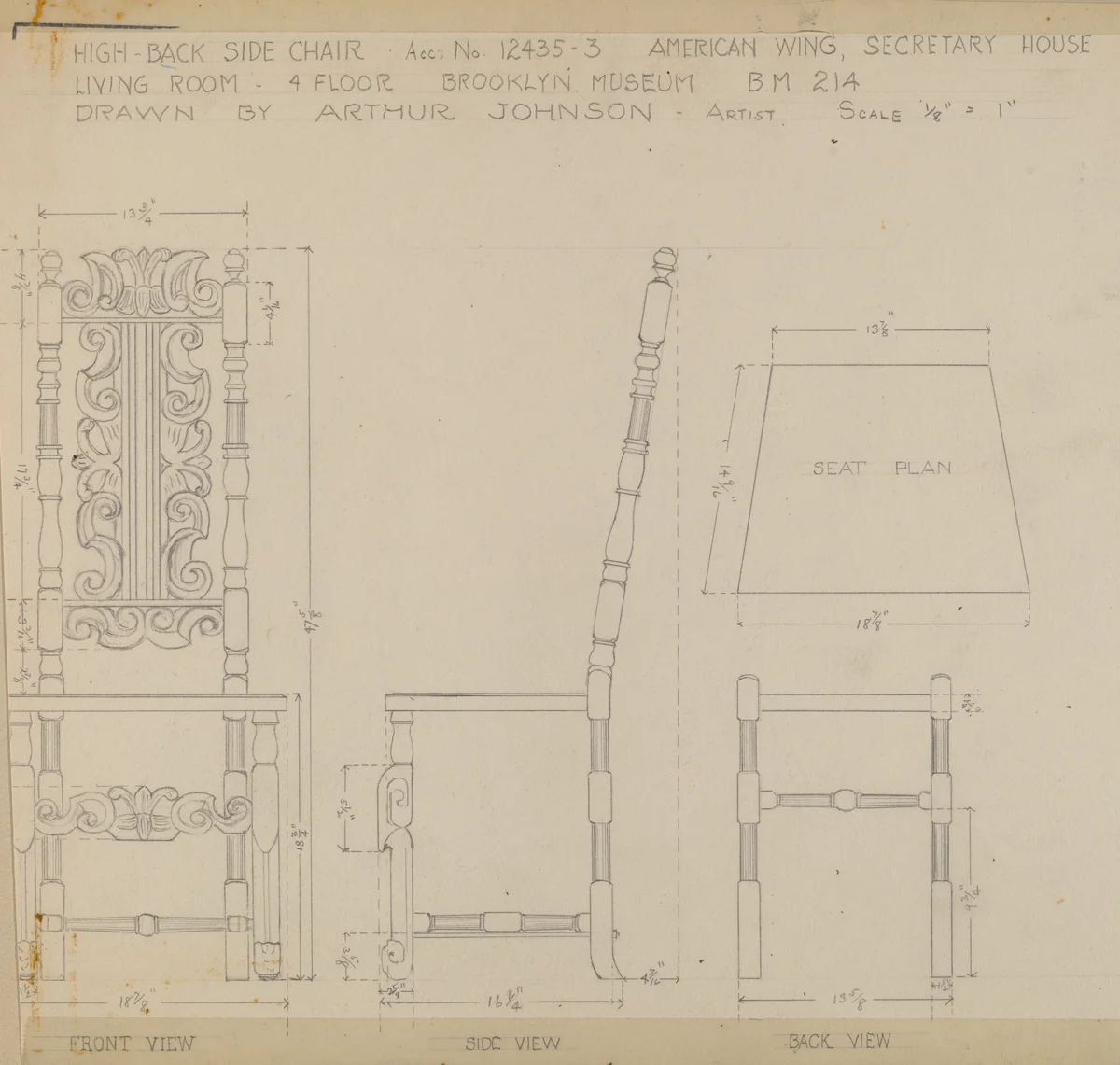 High-Back Side Chair by Arthur Johnson, index of american design, 1935-1942