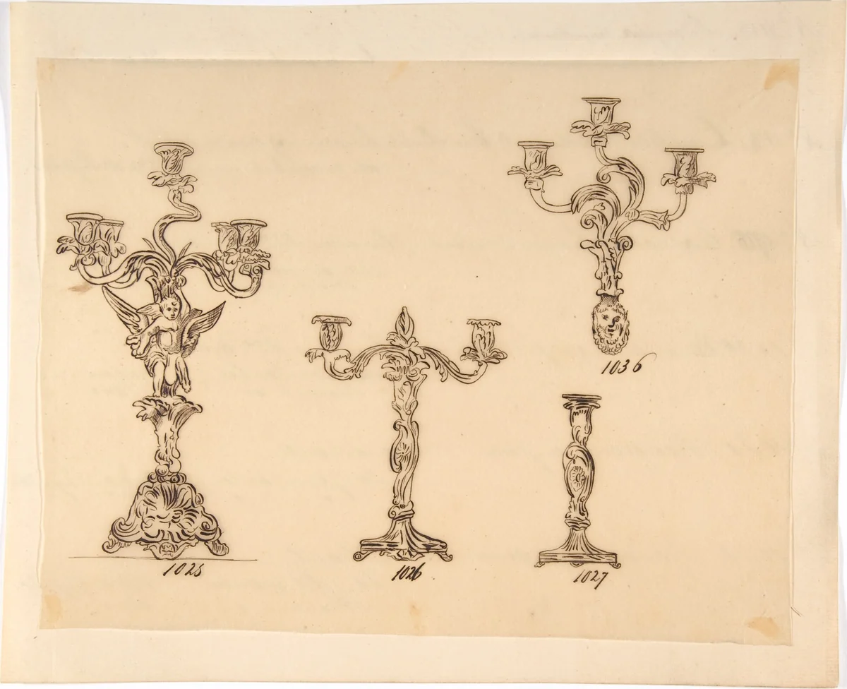 Designs for Four Candle Fixtures by anonymous, drawing, 1800-1899