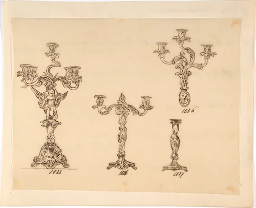 Designs for Four Candle Fixtures by anonymous, drawing, 1800-1899