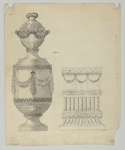 Design for a container and a base by anonymous, drawing, 1750-1850