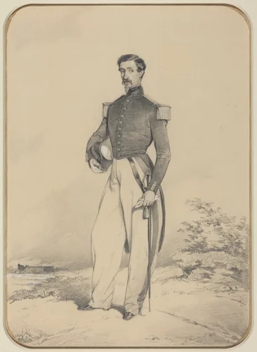 French Officer by Célestin Nanteuil, drawing, 1852