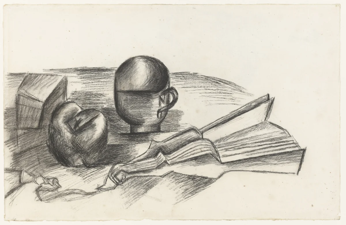 Still Life with Fan by Pablo Picasso, drawing, 1910