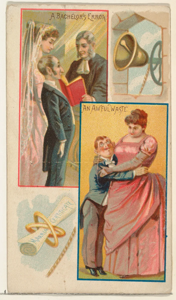 A Bachelor's Error / An Awful Waste, from the Jokes series (N118) issued by Duke Sons & Co. to promote Honest Long Cut Tobacco by W. Duke, Sons & Co., print, 1890-1893