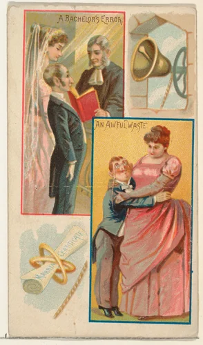 A Bachelor's Error / An Awful Waste, from the Jokes series (N118) issued by Duke Sons & Co. to promote Honest Long Cut Tobacco by W. Duke, Sons & Co., print, 1890-1893