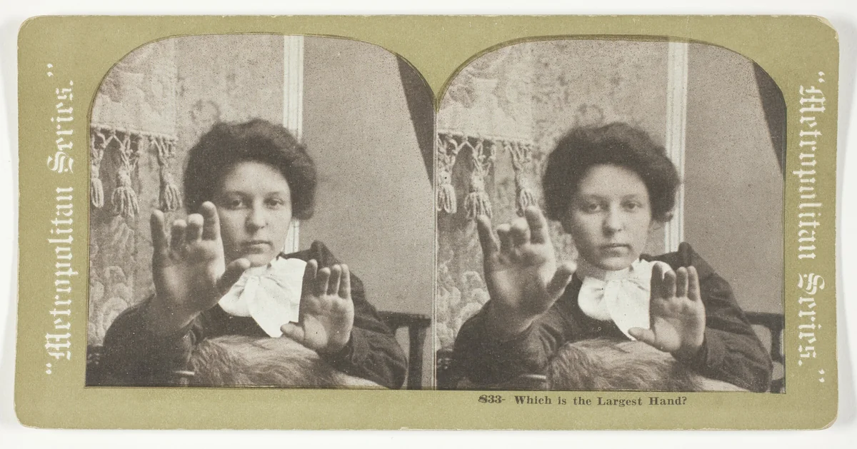 Which is the Largest Hand?, No. 833 from the series "Metropolitan Series" by Artist Unknown, photograph, 1875-1899