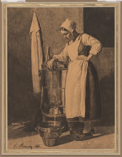 Servant Drawing Water from the Fountain by François Bonvin, print, 1861
