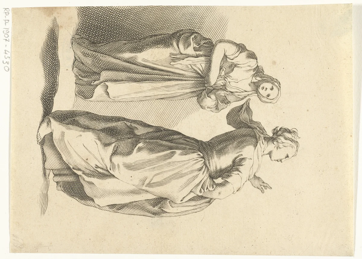 Twee vrouwen by Frederick Bloemaert, print, 1650-1700