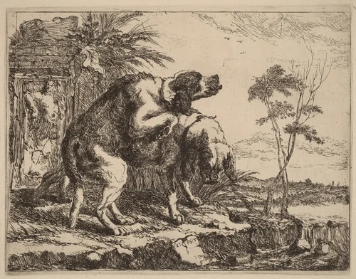 Two Dogs Copulating by Jan Fyt, print, 1642