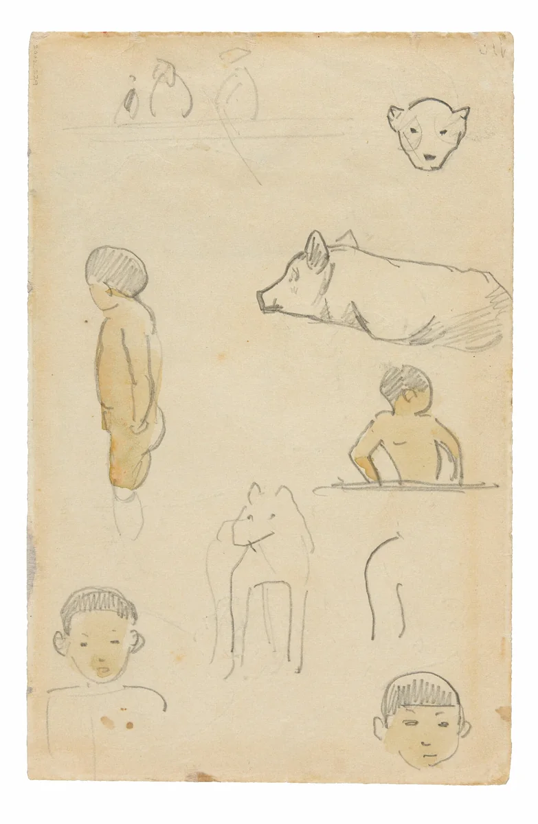 Sketches of Standing Figures and Animals by Paul Gauguin, drawing, 1891