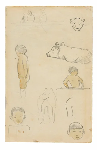 Sketches of Standing Figures and Animals by Paul Gauguin, drawing, 1891